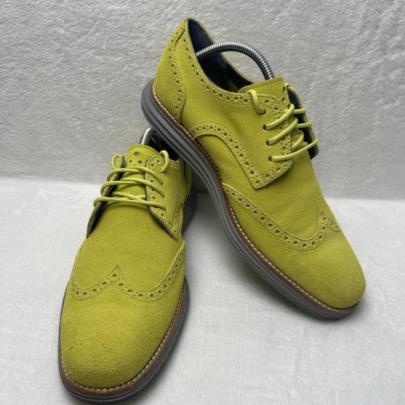 Cole Haan Shoes Mens 10 M Lunagrand Wingtip Oxford Yellow Suede Lightweight Golf